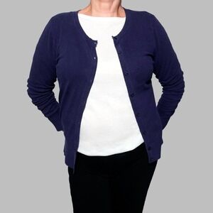 Navy Button-Front Cardigan‎ Sweater 0X Plus Size Classic